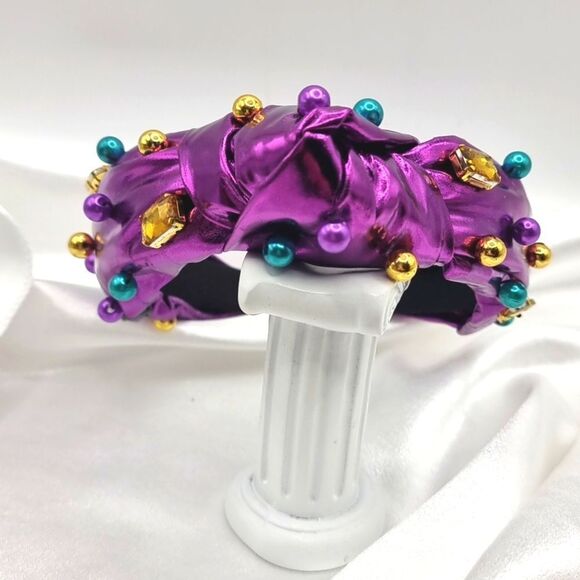 New MARDI GRAS jeweled leather headband - Picture 3 of 5